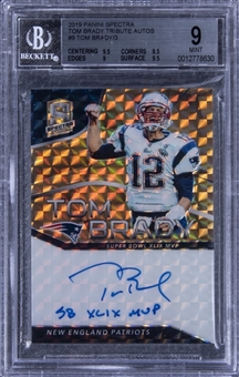 2019 Panini Spectra #9 Tom Brady Signed & Inscribed Card (#2/3) - BGS MINT 9/BGS 10